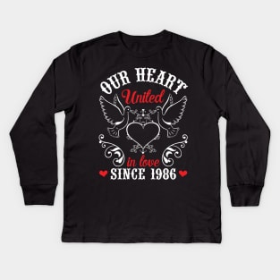 Our Heart United In Love Since 1986 Happy Wedding Married Anniversary 34 Years Husband Wife Kids Long Sleeve T-Shirt